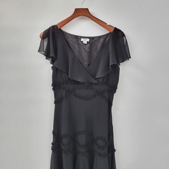 VTG Liz & Co Cocktail Dress Womens 8 Black Ruffled Detail V-Neck Flutter Sleeve - Picture 13 of 13